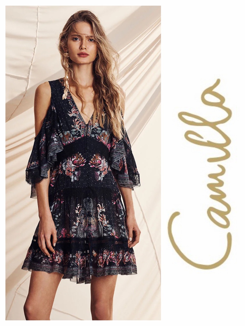 Camilla Restless Nights Button Up Dress w Lace Inserts SMALL